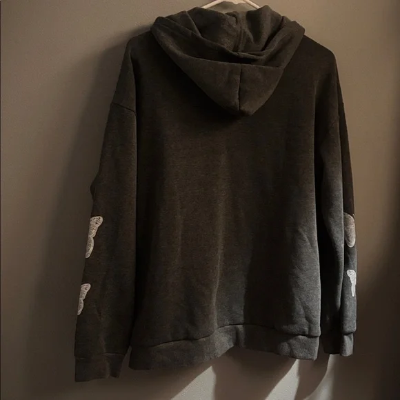 Gray zip up Hoodie with White Butterfly Design - Picture 4 of 4